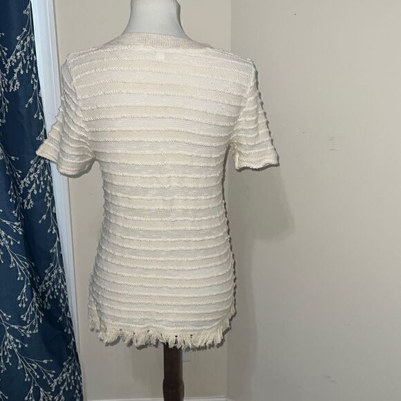Anthropologie | Anthro Eri + Ali Adia Ivory Fringed Sweater Short Sleeve Boho S - Picture 4 of 9